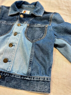 Jean Atelier Jaques mixed wash panel denim Jacket Color Block Blue Medium